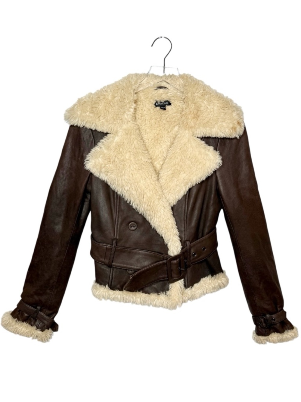 Vintage BEBE Y2K 90s Leather Faux Fur Jacket Sz S